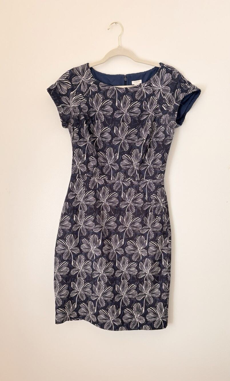 J Crew Women’s Cap Sleeve Floral Dress Size 8 Navy White
